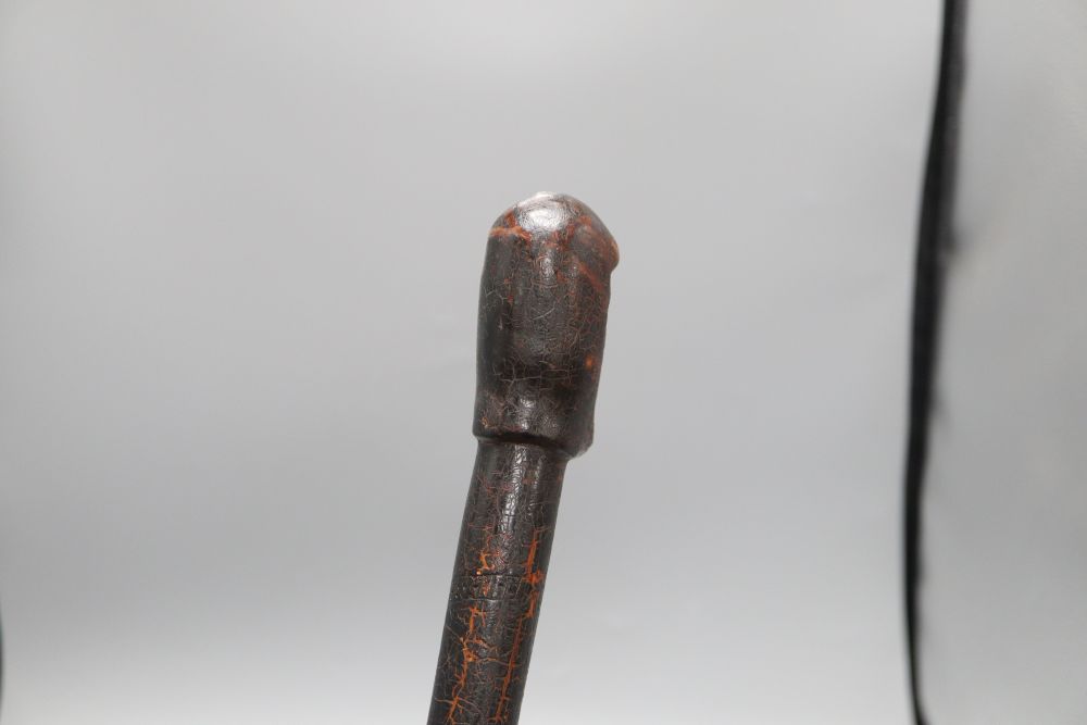 A primitive head handed walking cane, c.1840, length 92cm